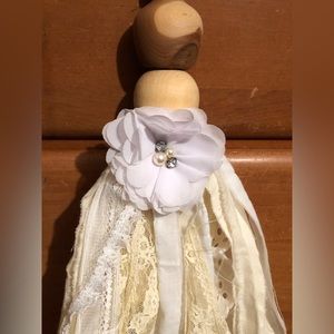 #7442 Giant Tassel Vintage Lace Muslin Calico Beaded Top Keys Beads